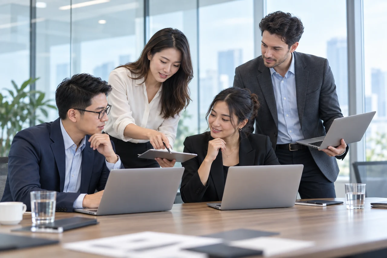 Commercial sourcing team collaborating on project documentation